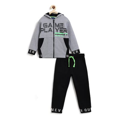 Printed Front Open Tracksuit With Hood  (2Pc)